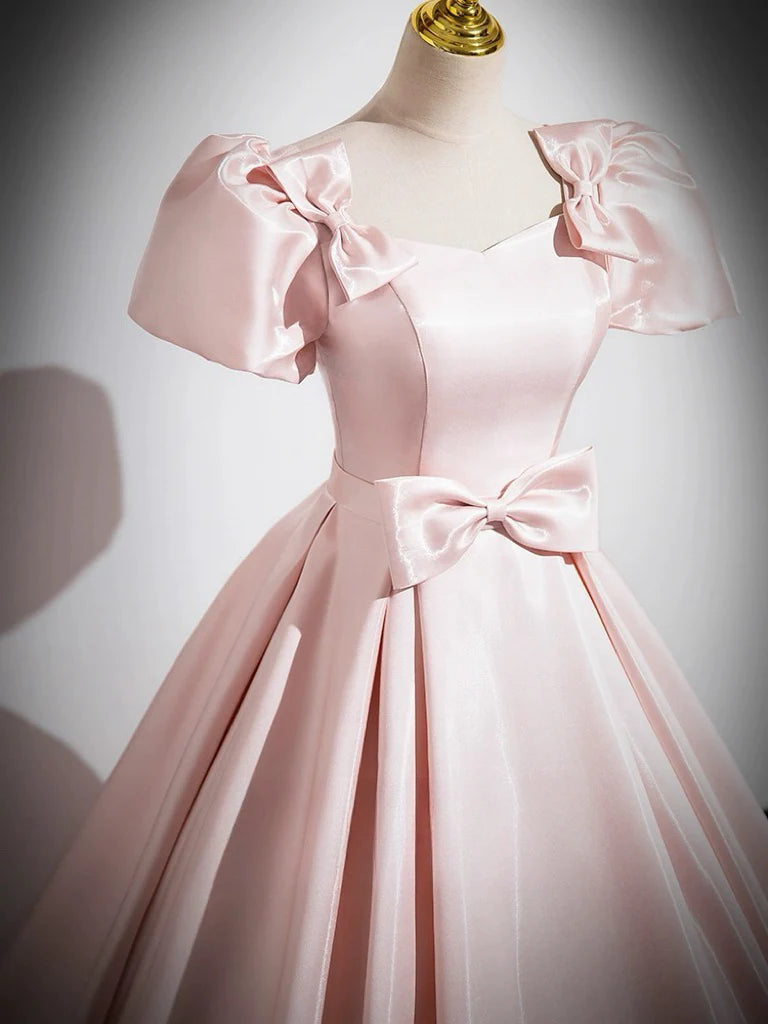 Wholesale A-Line Satin Pink Long Prom Dress Pink Long Formal Dress gowns evening dresses